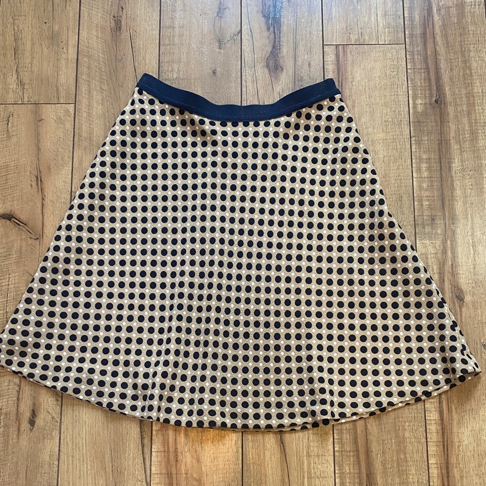 Ann Taylor A-Line Skirt in Black and Tan Polka Dot